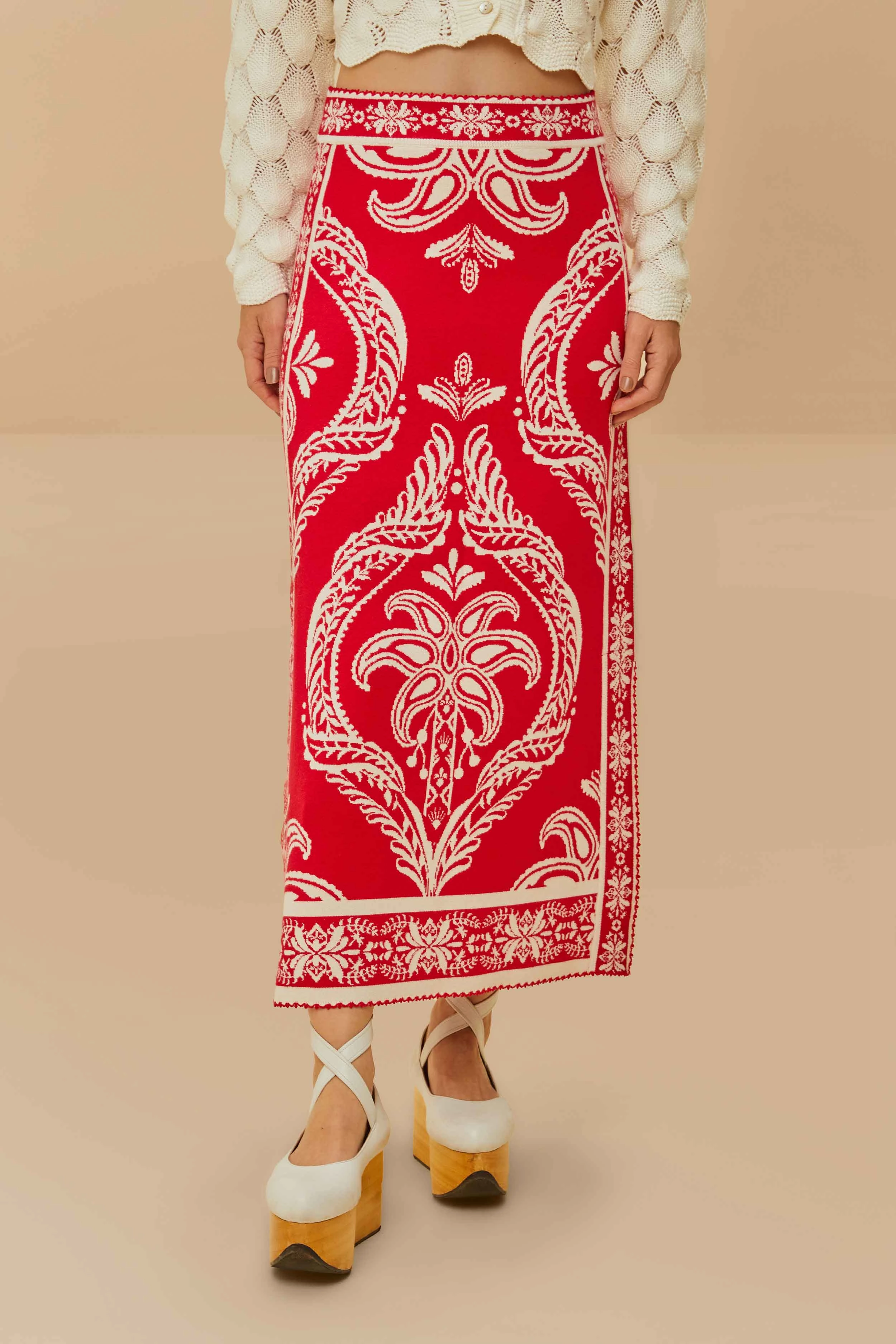 Animal Print Red Tropical Jacquard Knit Skirt