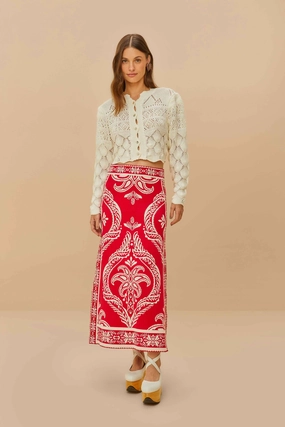 Cozy Tones Red Tropical Jacquard Knit Skirt