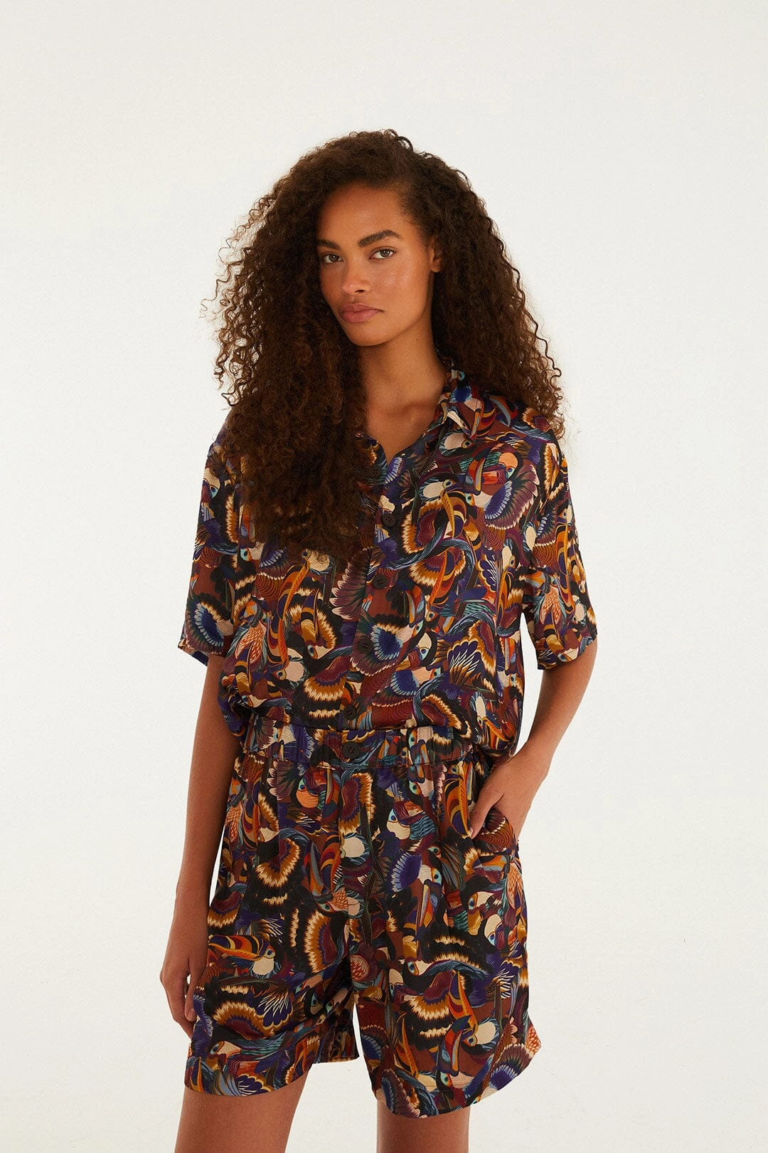Bohemian style Silk Touch Multicolor Flying Toucans Lenzing? Ecovero? Shorts