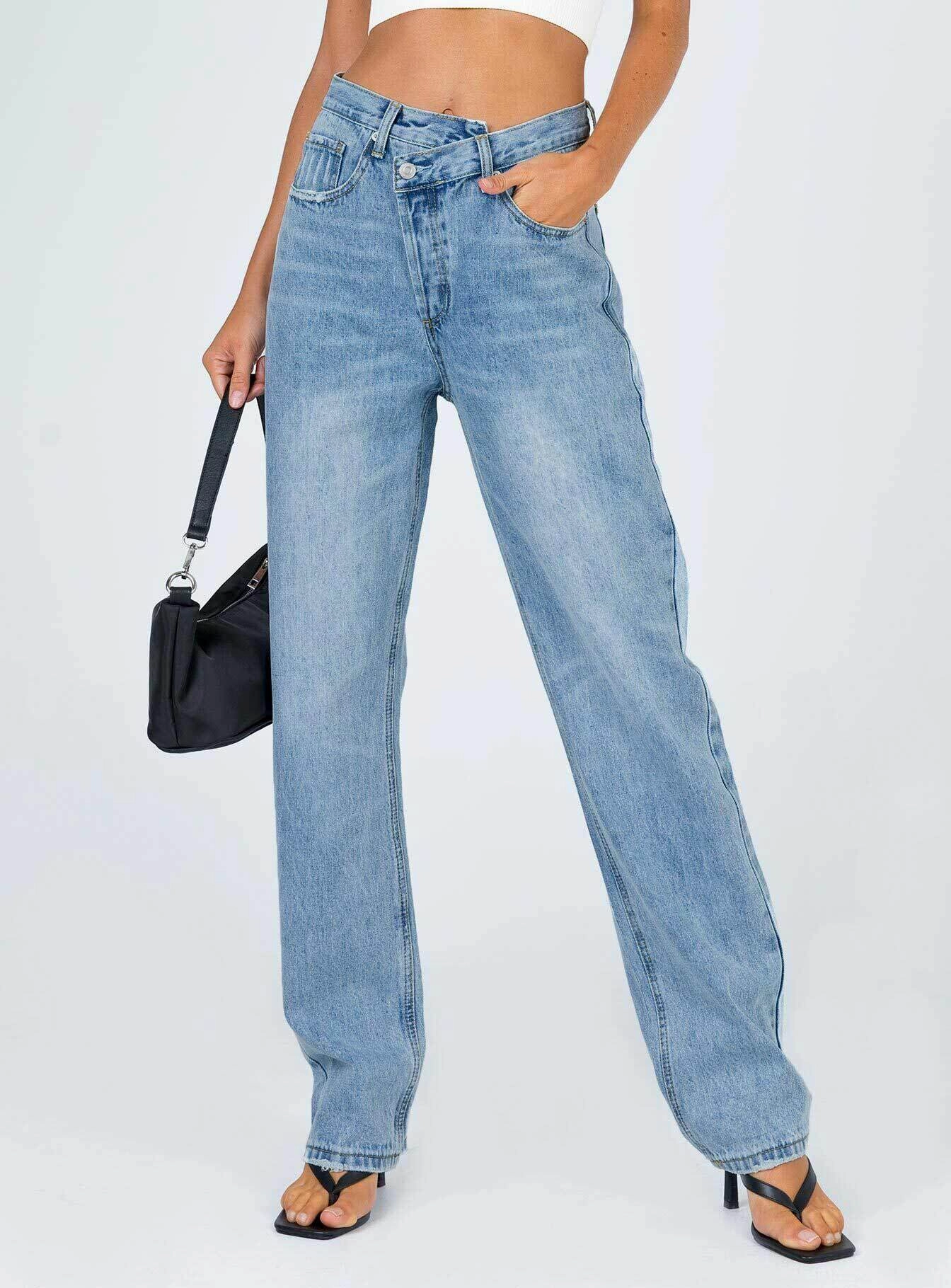 Holly Asymmetric Straight Leg Jean Light Wash Denim Edgy Design