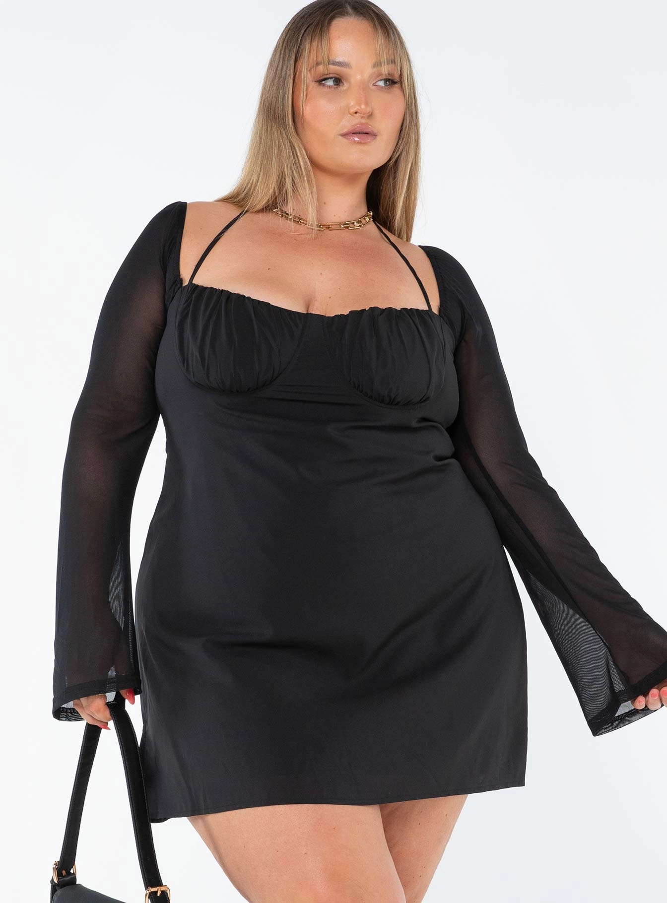 Dyer Sheer Sleeve Mini Dress Black Curve Classic Fit