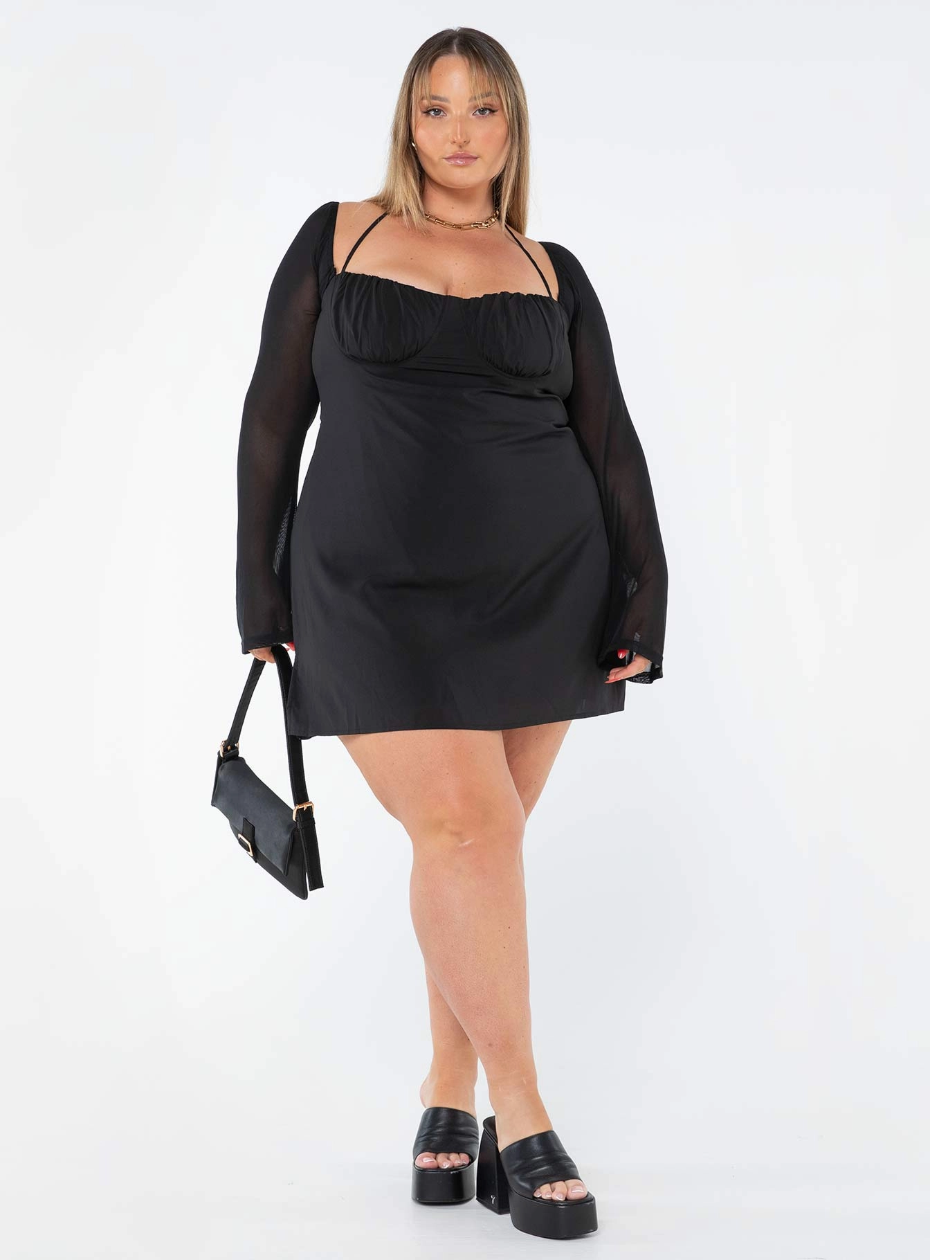 Trendy And Comfortable Dyer Sheer Sleeve Mini Dress Black Curve