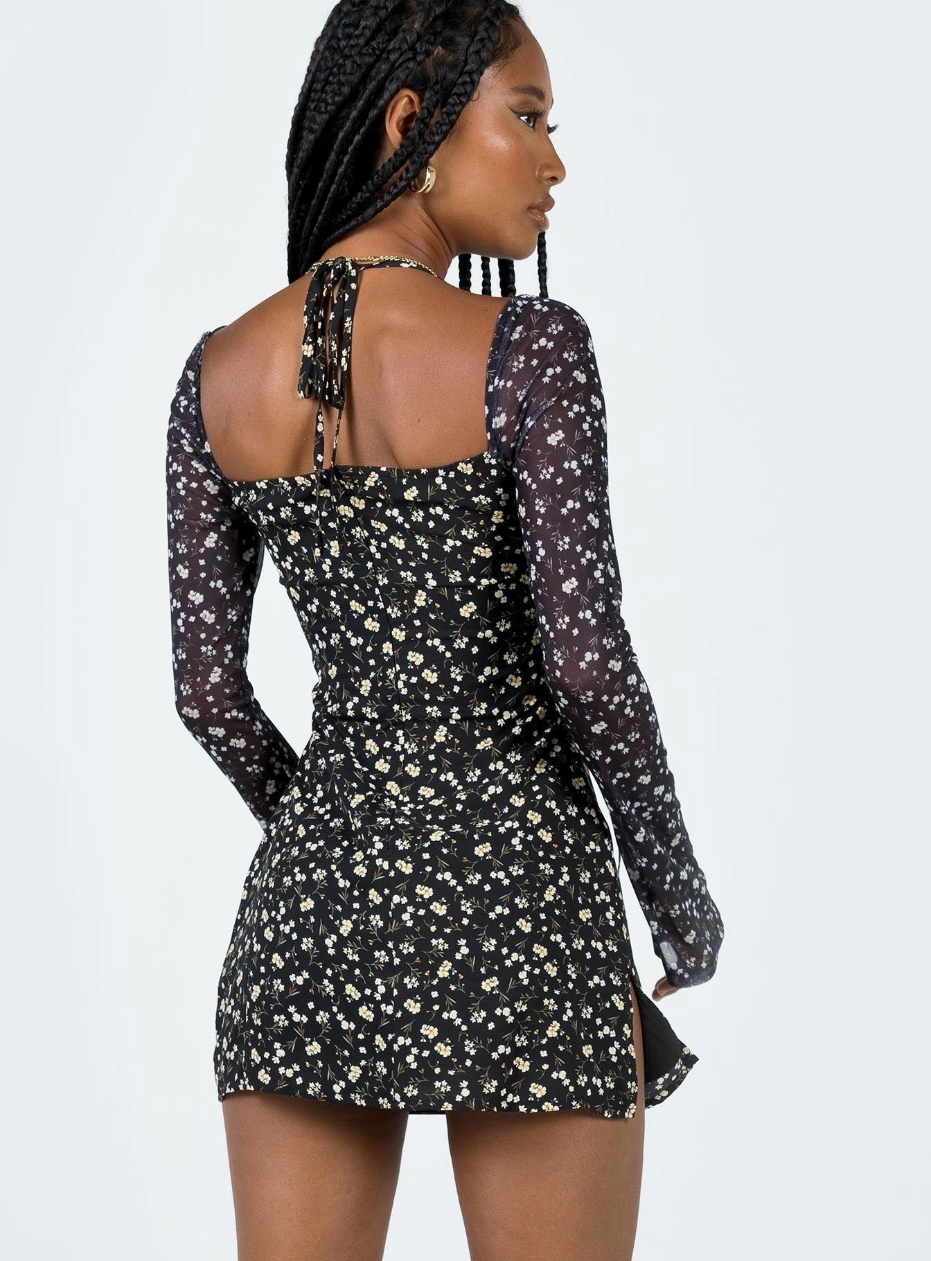 Dyer Sheer Sleeve Mini Dress Black Floral Sleek Movement