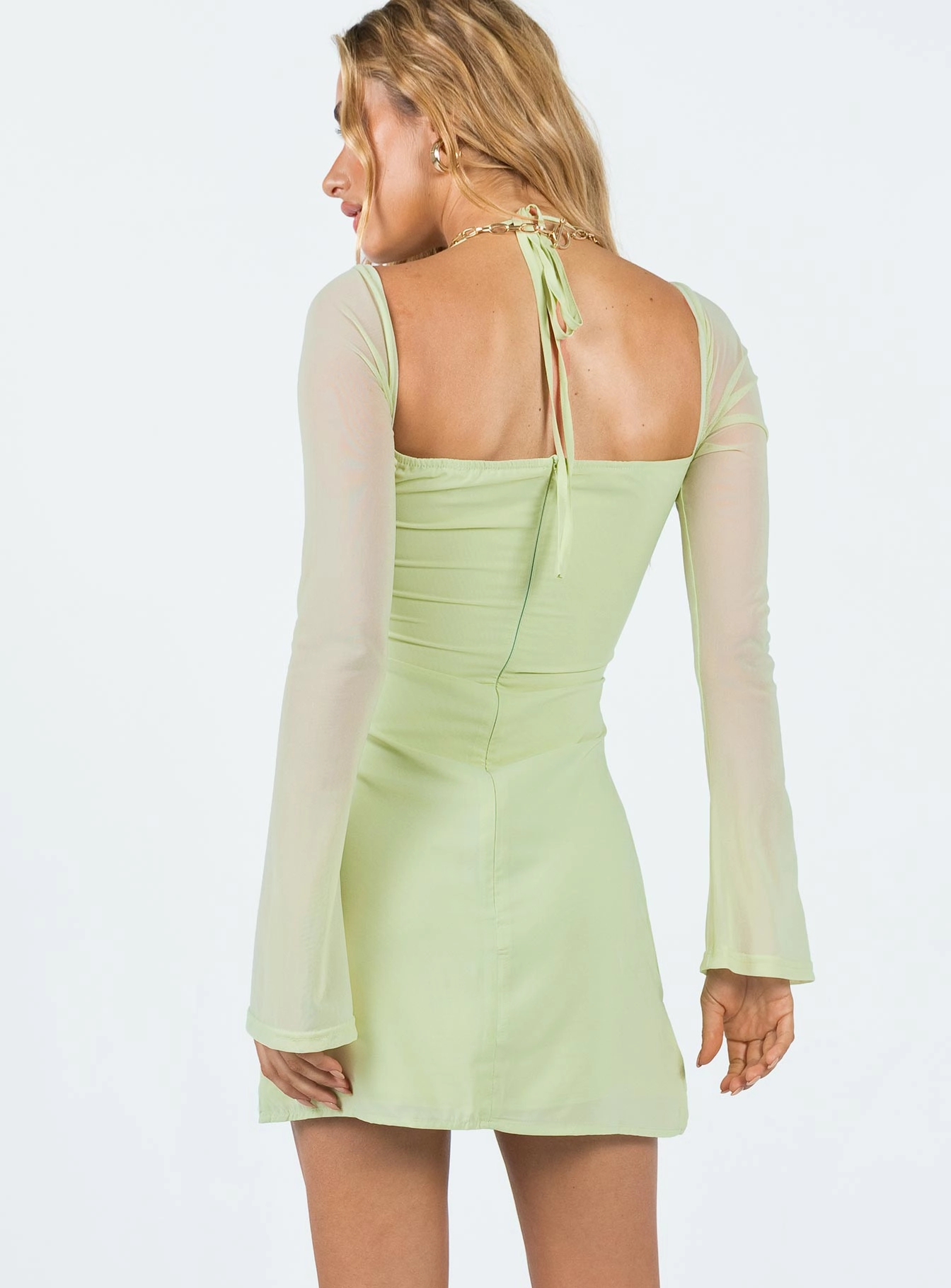 Dreamy Presence Dyer Sheer Sleeve Mini Dress Sage