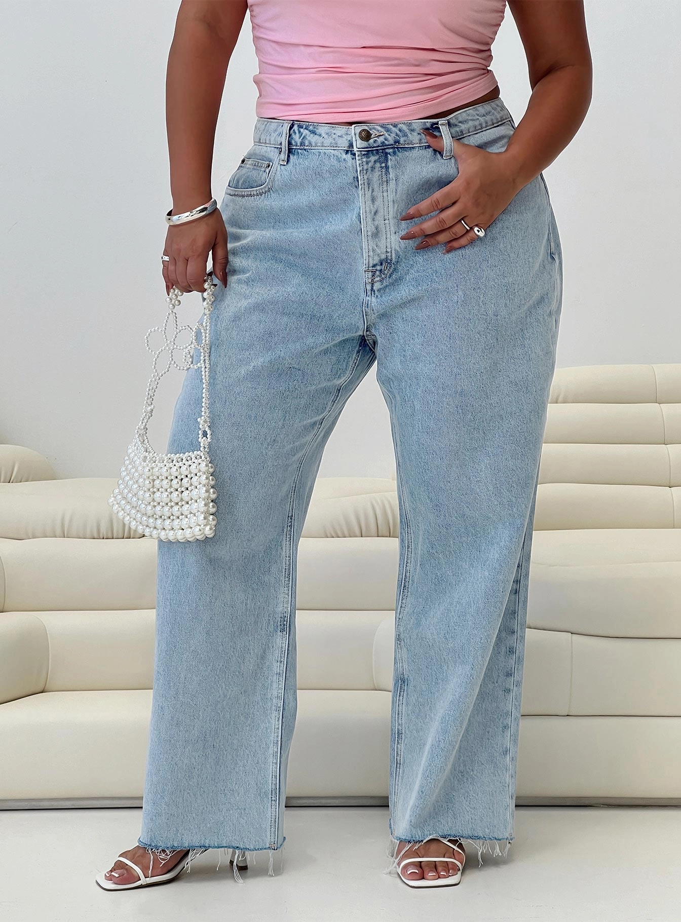 Weekend Warrior Smooth Timeless Fashion Fawcett High Rise Straight Leg Jeans Light Blue Wash Curve