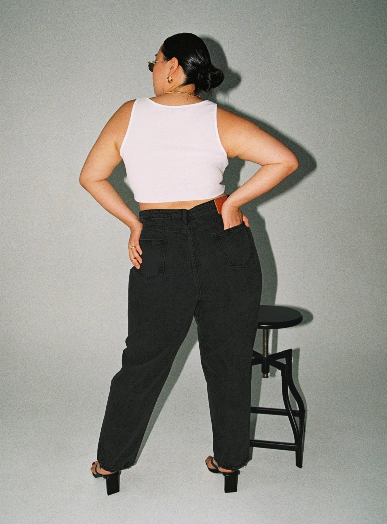Zaiden Straight Leg Jeans Black Denim Curve Flexible Match Student Outfit Work Ready