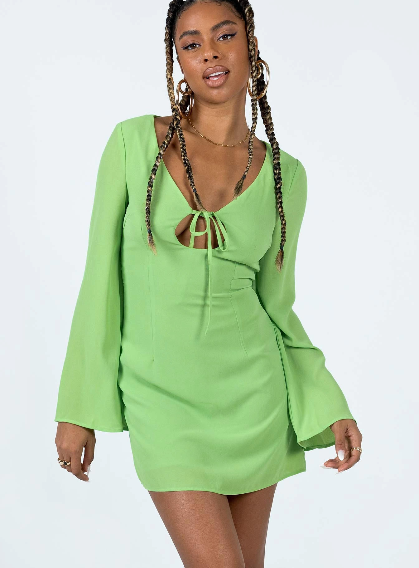 Denvers Long Sleeve Mini Dress Green Wrap-Style