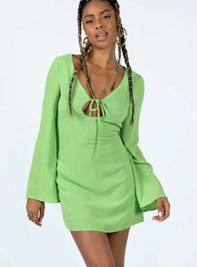 Denvers Long Sleeve Mini Dress Green Wrap-Style