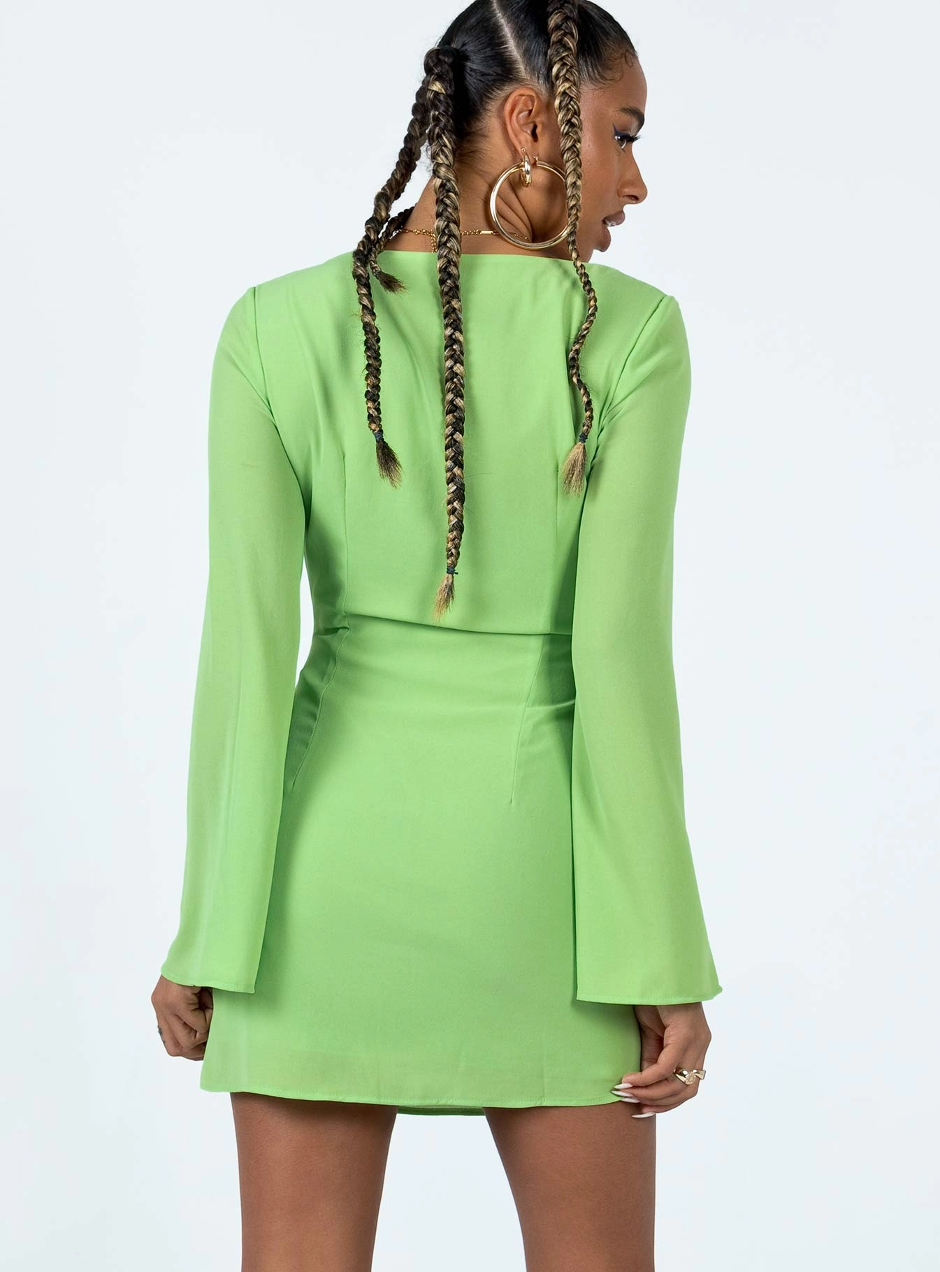 Wrinkle-Resistant Modern Look Denvers Long Sleeve Mini Dress Green