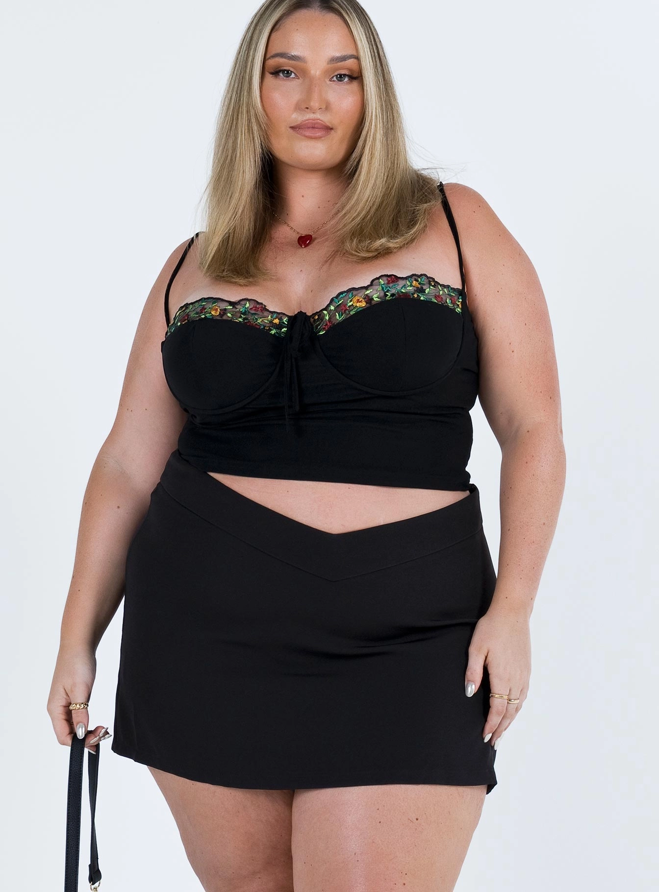 Easton V Front Mini Skirt Black Curve Tapered Cut