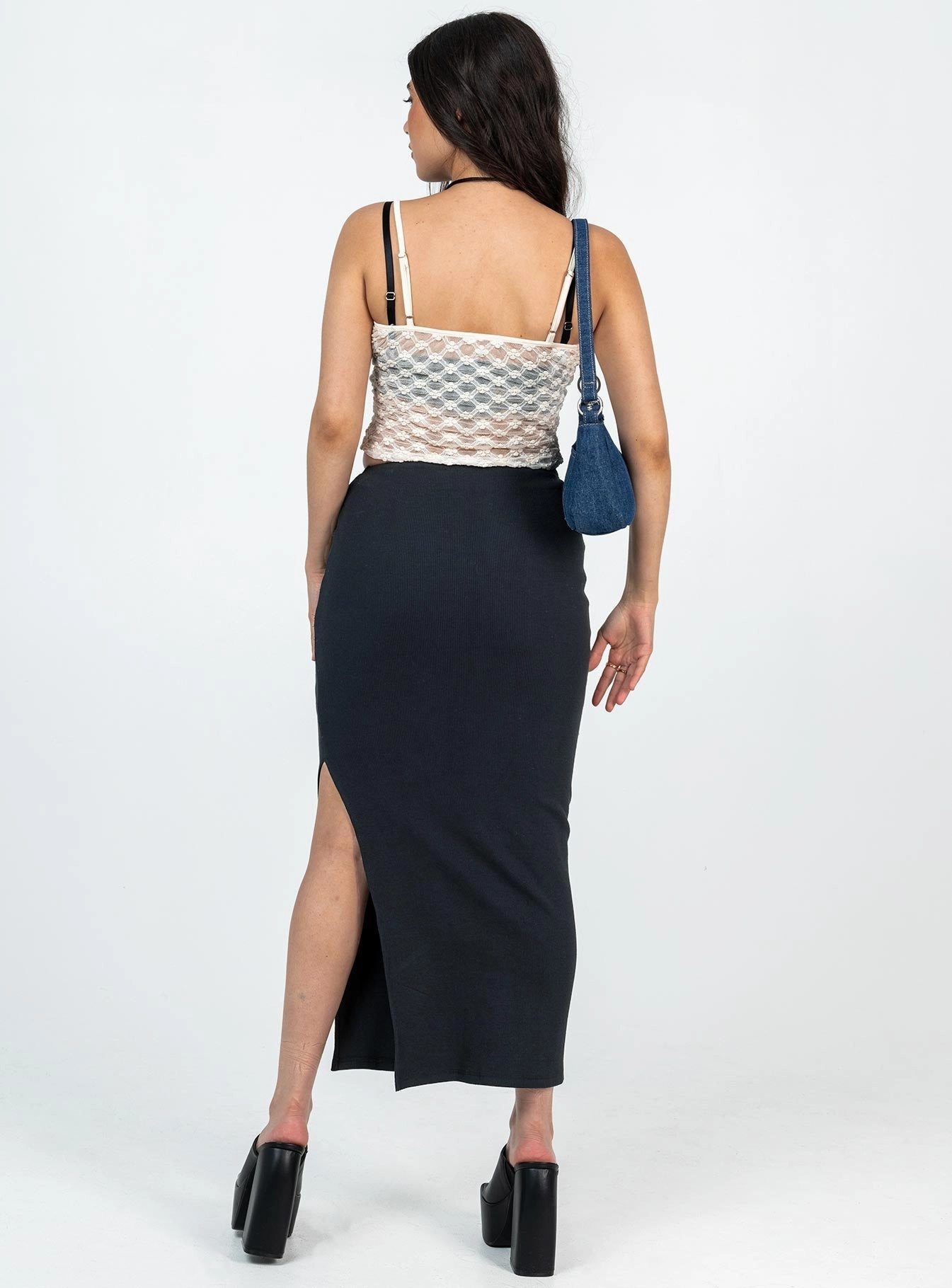 Tiered hem Abigail Midi Skirt Black Petite