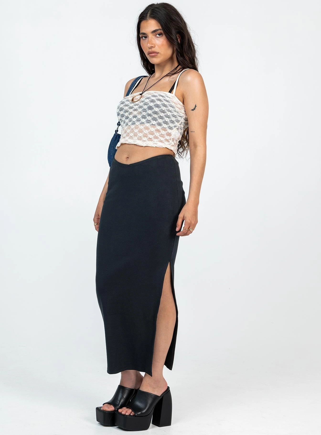 Abigail Midi Skirt Black Petite Water Repellent Finish Fall Favorite