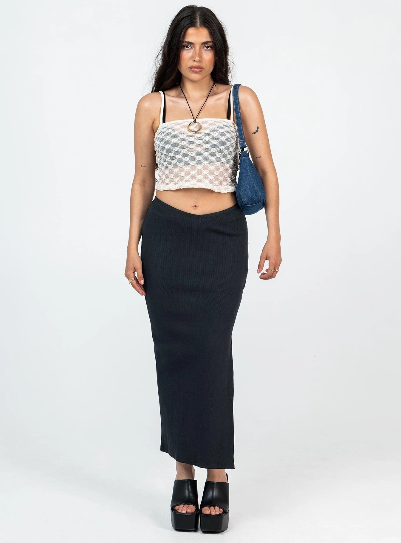 Button Details Modern Tones Abigail Midi Skirt Black Petite