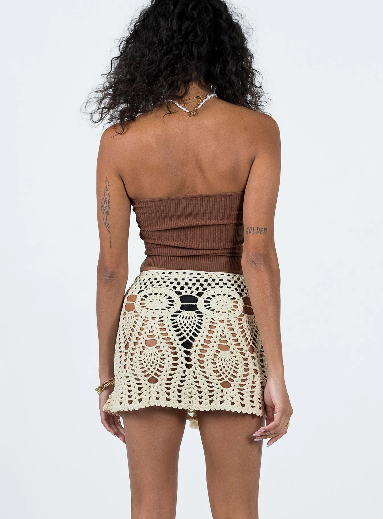 Blooming Crochet Mini Skirt Beige Design Detail Sleek Vibe