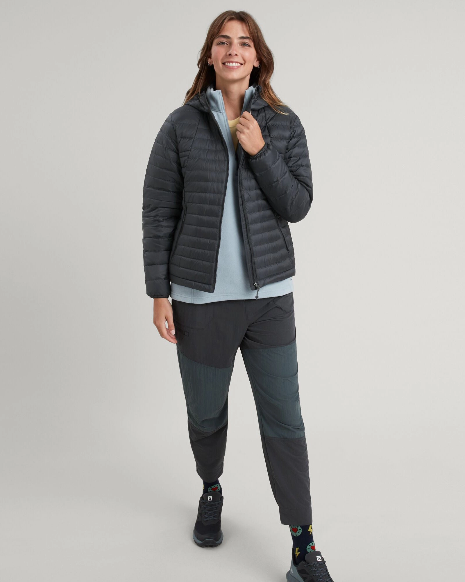 Thick Insulation Compression Packability Women's Heli R Hooded Down Jacket - Black Stingray