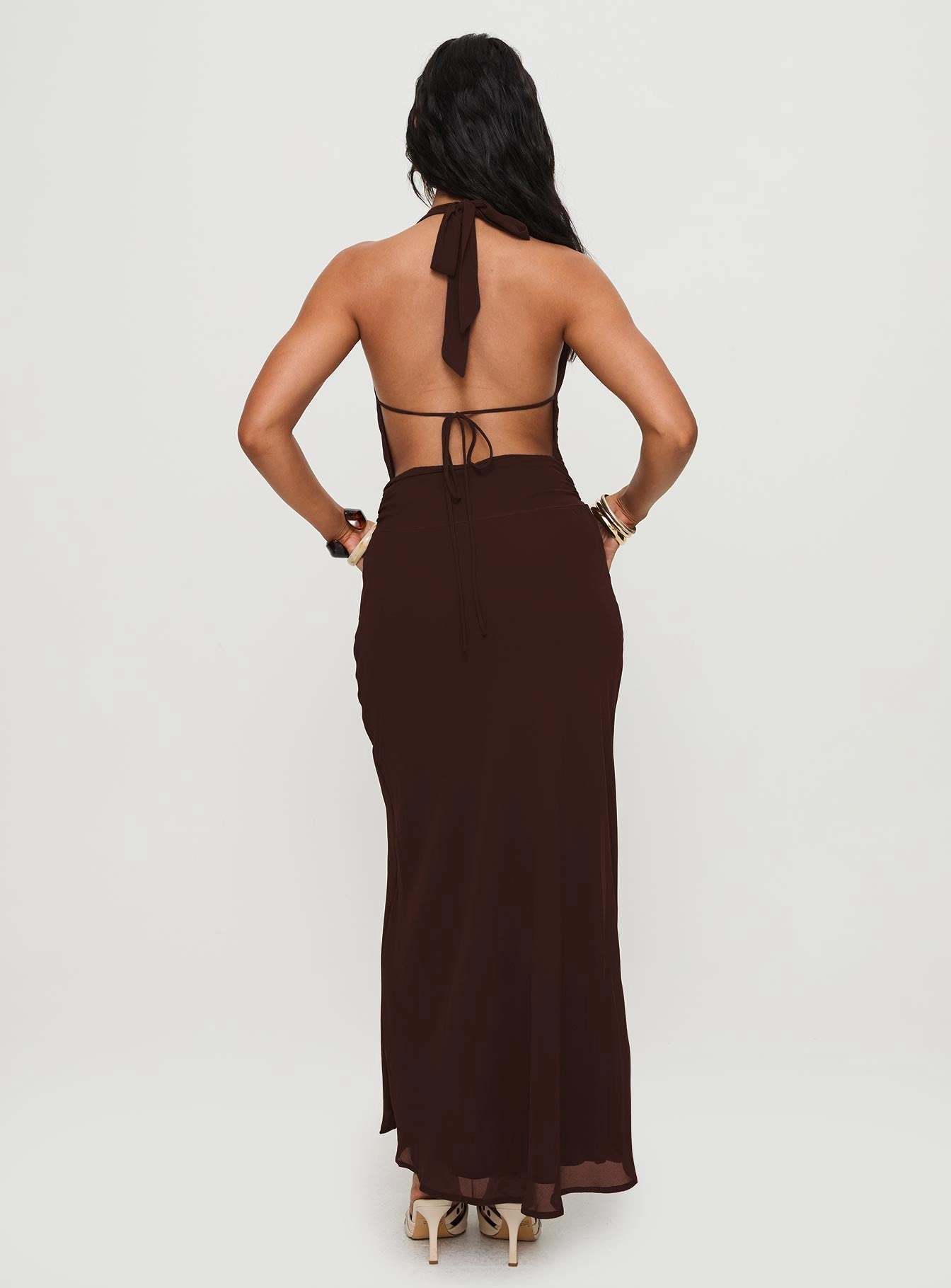 Alejandria Cowl Neck Maxi Dress Chocolate Comfy and Elegant Compact Fit