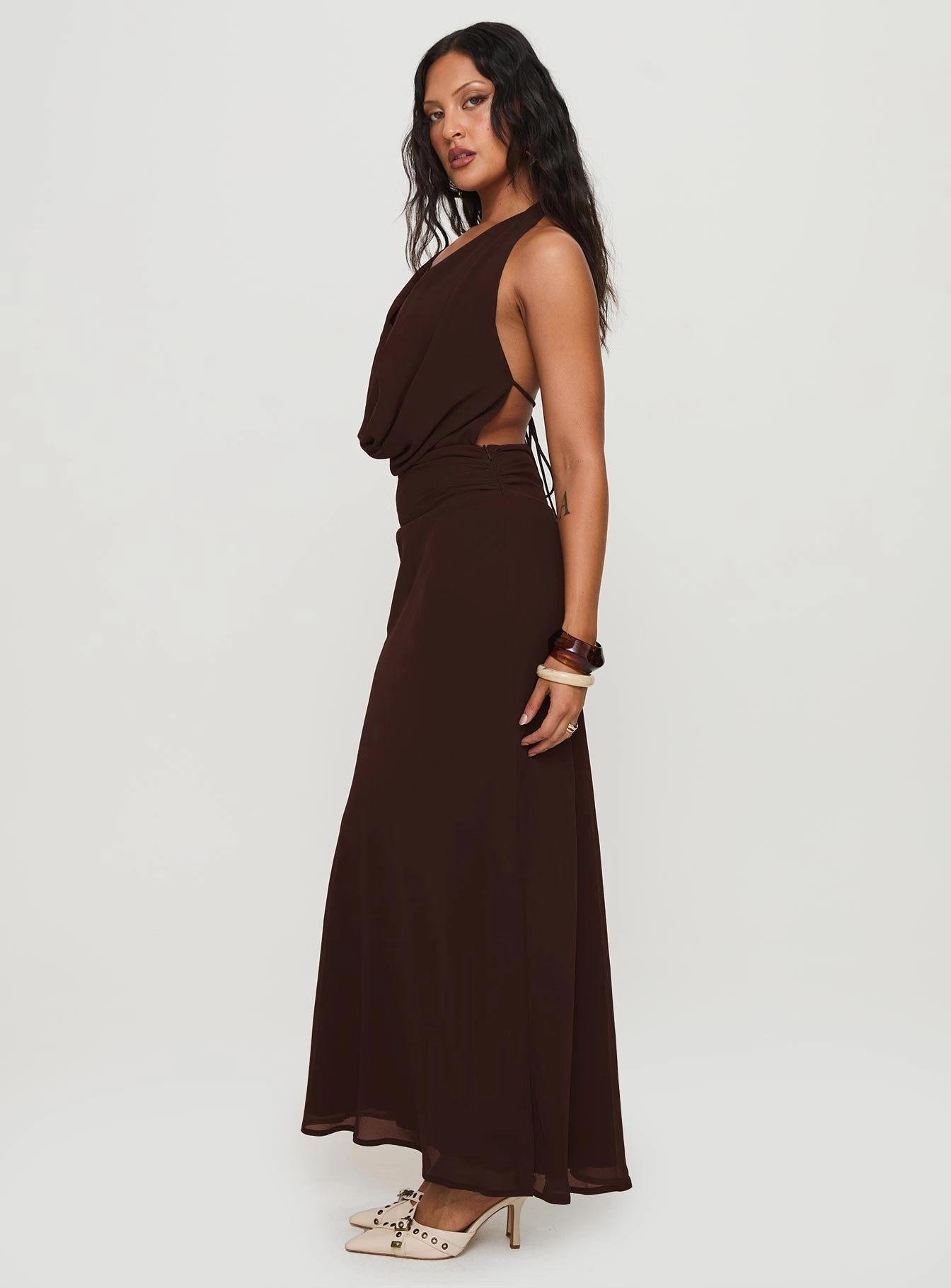 Nature Inspired Alejandria Cowl Neck Maxi Dress Chocolate