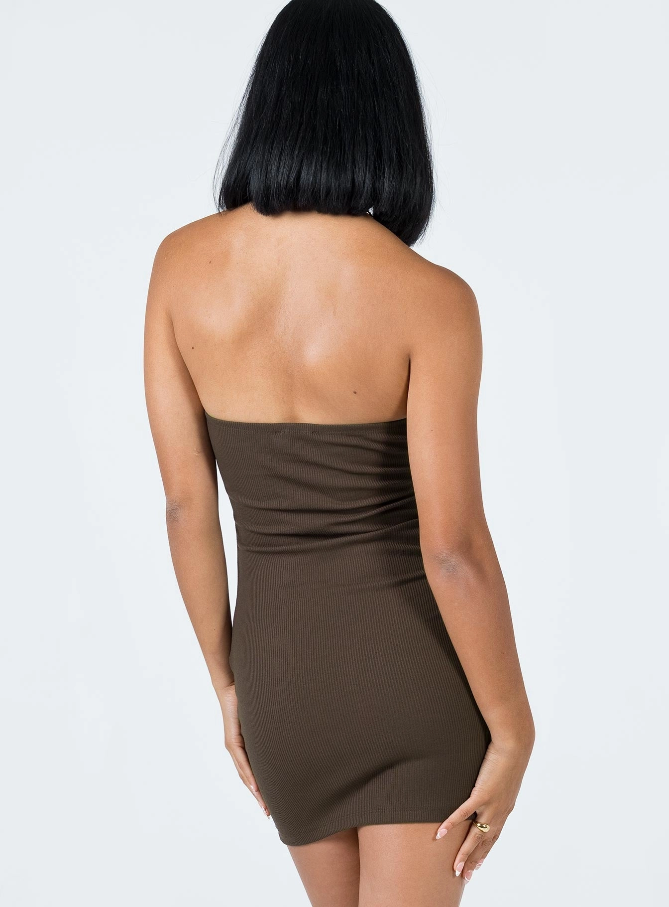 Becca Strapless Mini Dress Brown Layer Light Flexible Design