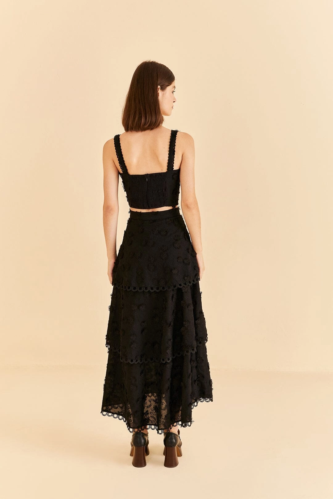 Black 3d Flower Tiered Maxi Skirt Iconic Style Sturdy Waistband
