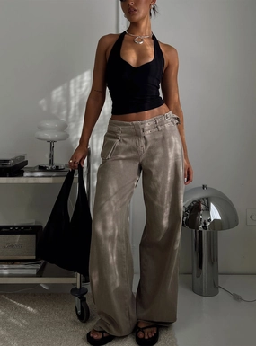 Paltrow Mid Rise Wide Leg Cargo Jeans Washed Brown Quality Material Practical Style