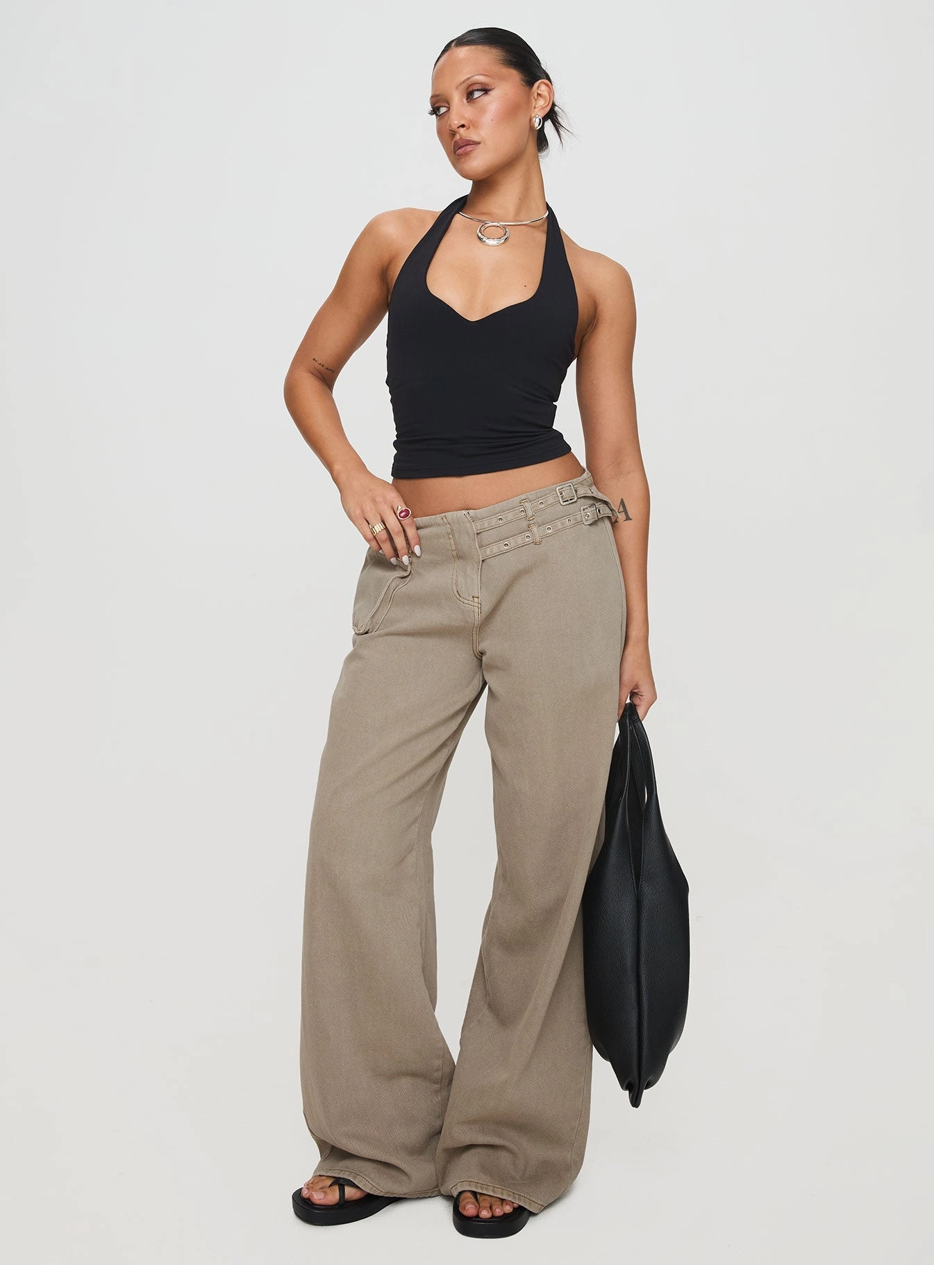 Paltrow Mid Rise Wide Leg Cargo Jeans Washed Brown Slip Resistant