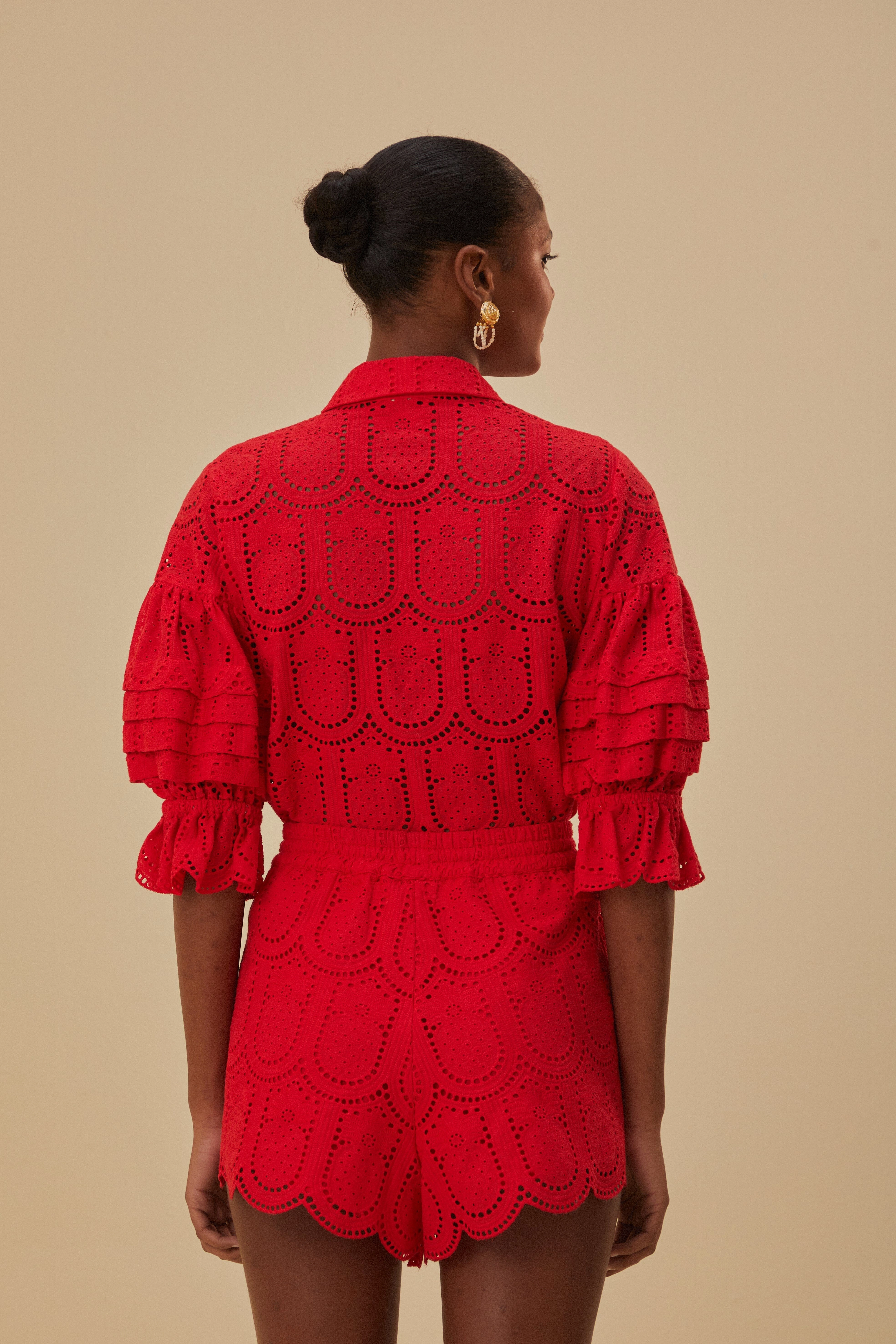 Water Resistant Red Pineapple Eyelet Shorts