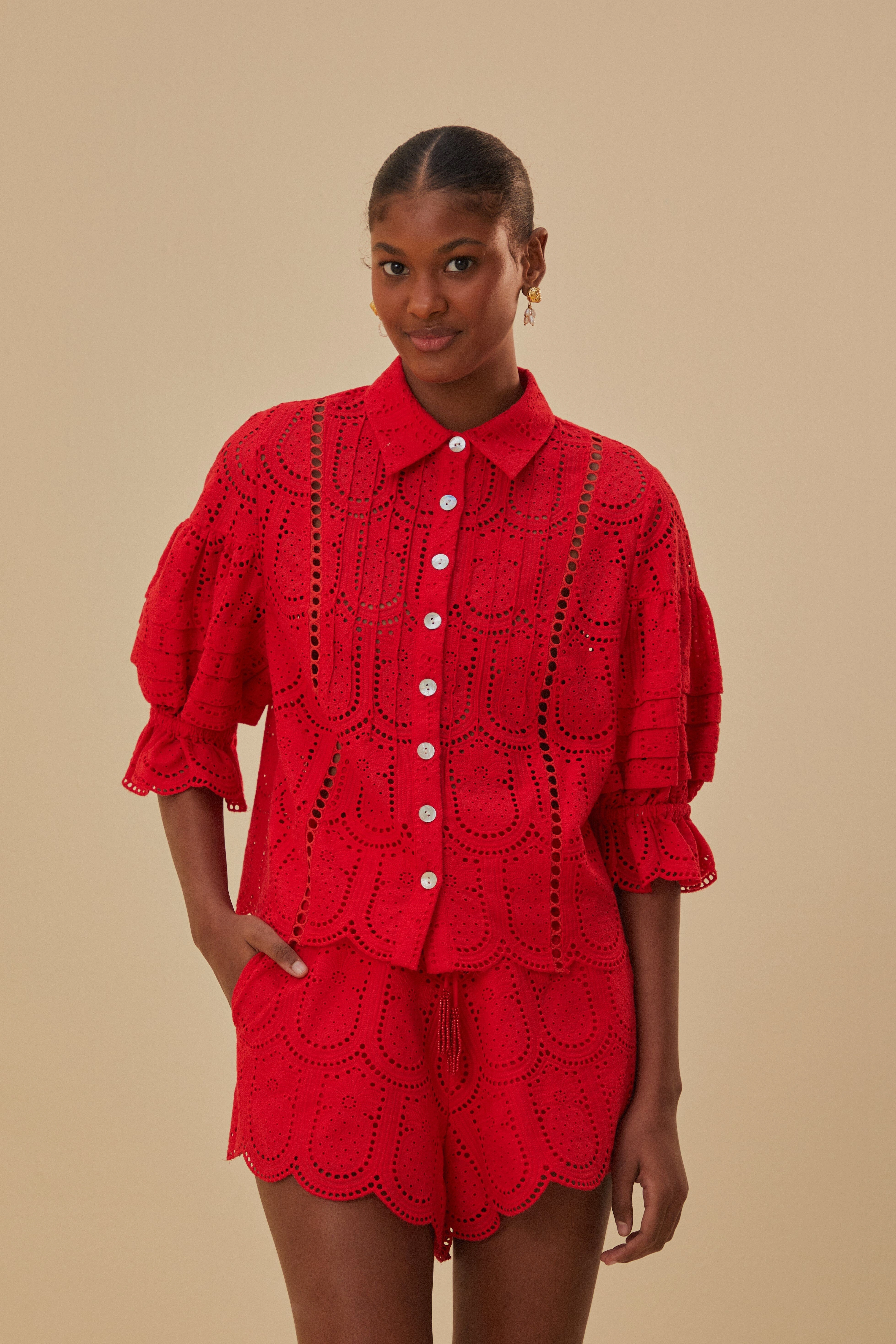 Hot Weather Red Pineapple Eyelet Shorts