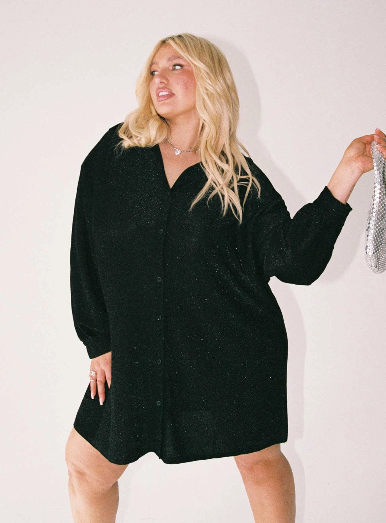 Side Tie Evolving Shirt Dress Black Curve