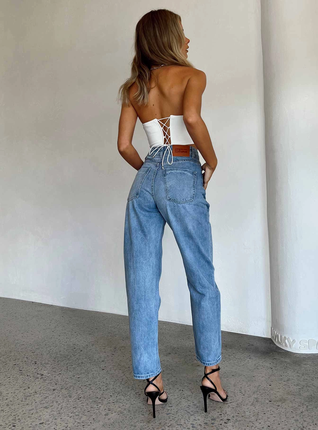 Morning Stroll Music Event Office Wear Soft Date Night Street Fashion Leta Mid Wash Straight Leg Denim Jeans