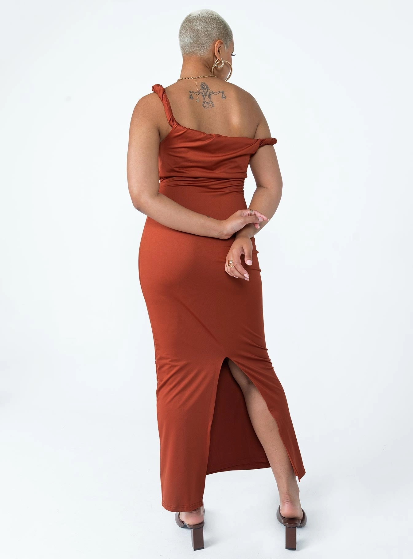 Satin Fabric Danyon Midi Dress Burgundy