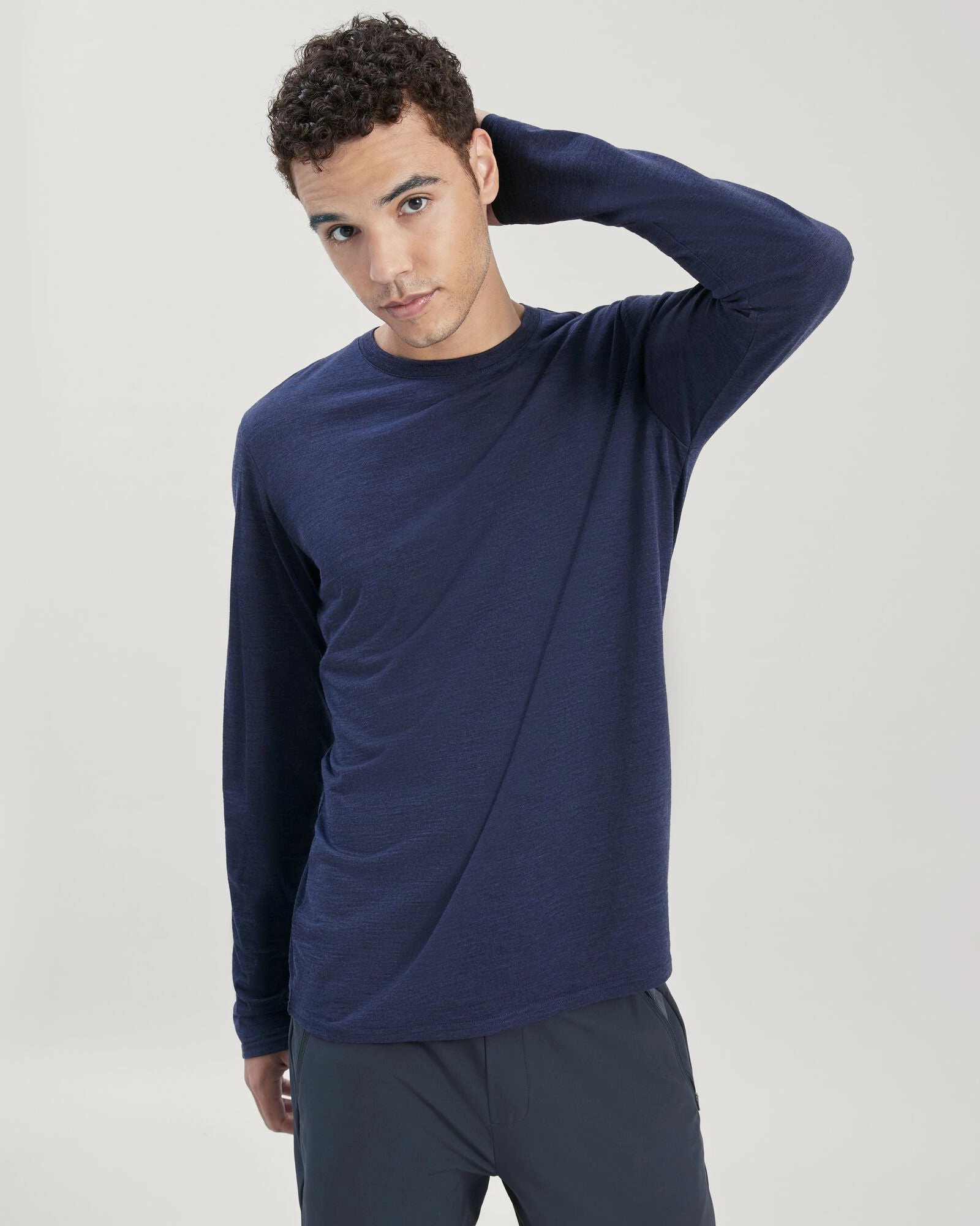 Men's 100% Merino Long Sleeve Crew Top - Midnight Navy Marle Seasonal Warmth Winter Style Must-Have