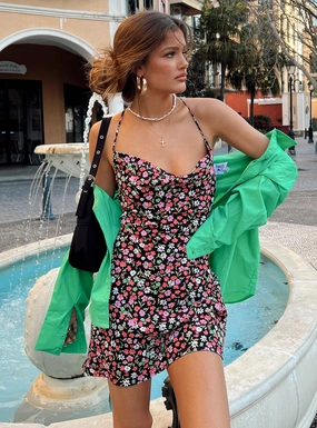 Photo Glow Celena Mini Dress Black Floral