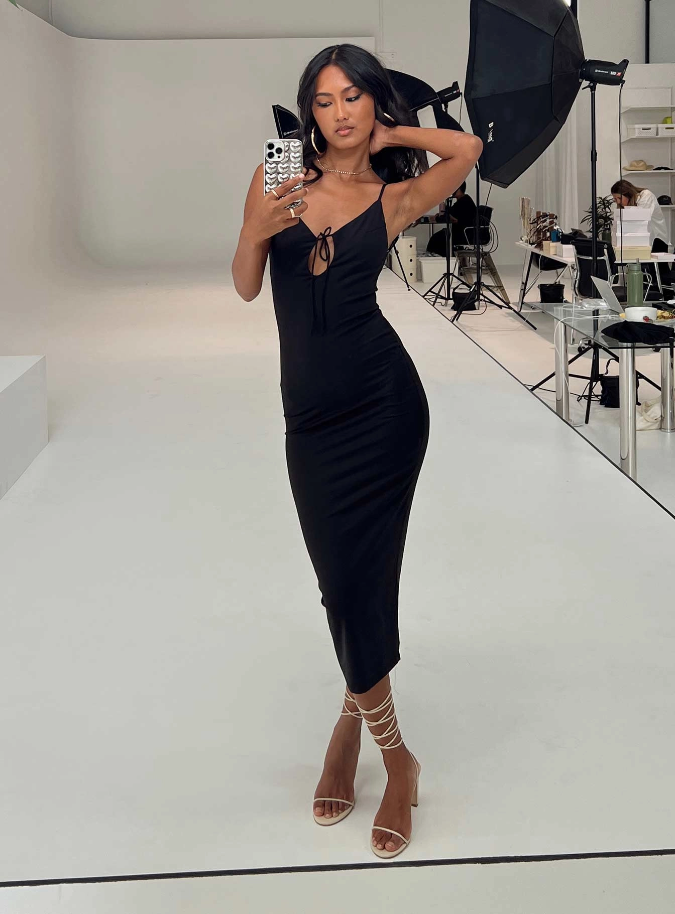 Grace Base Button Chic Darbee Midi Dress Black