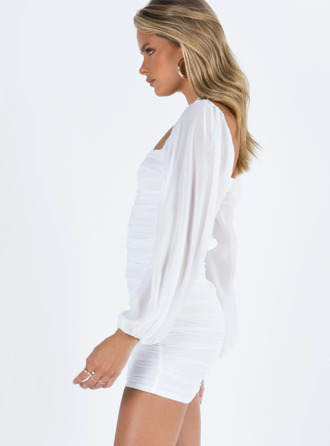 Joslyn Long Sleeve Mini Dress White Quick Outfit Sheer Layer