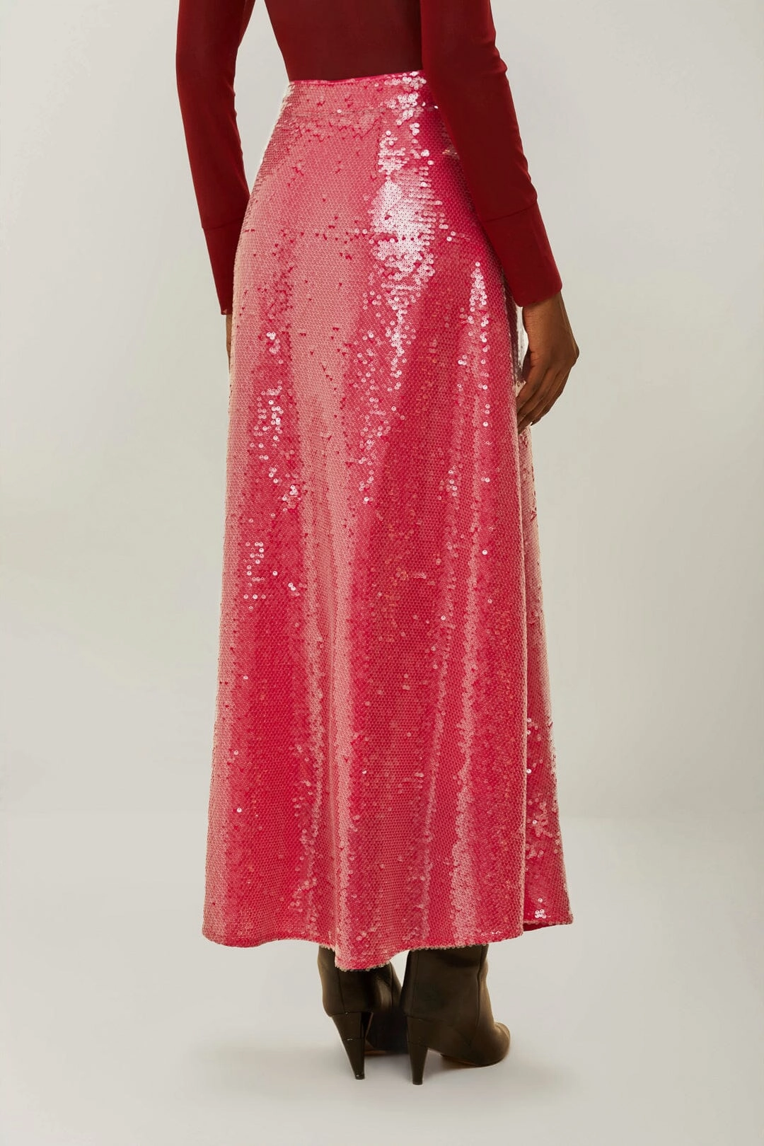 Relax Outfit Pink Anthurium Flowers Sequins Midi Skirt