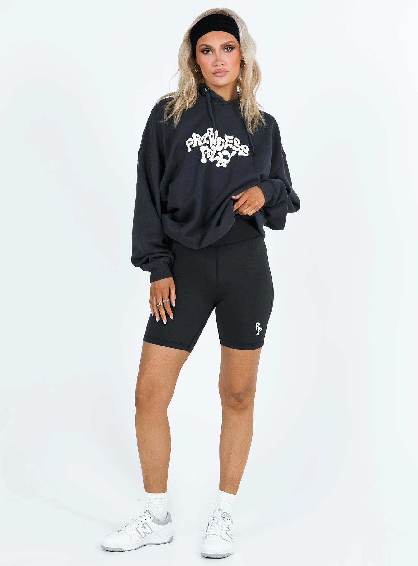 Playful Look Princess Polly Bike Shorts Bubble Text Black Sand