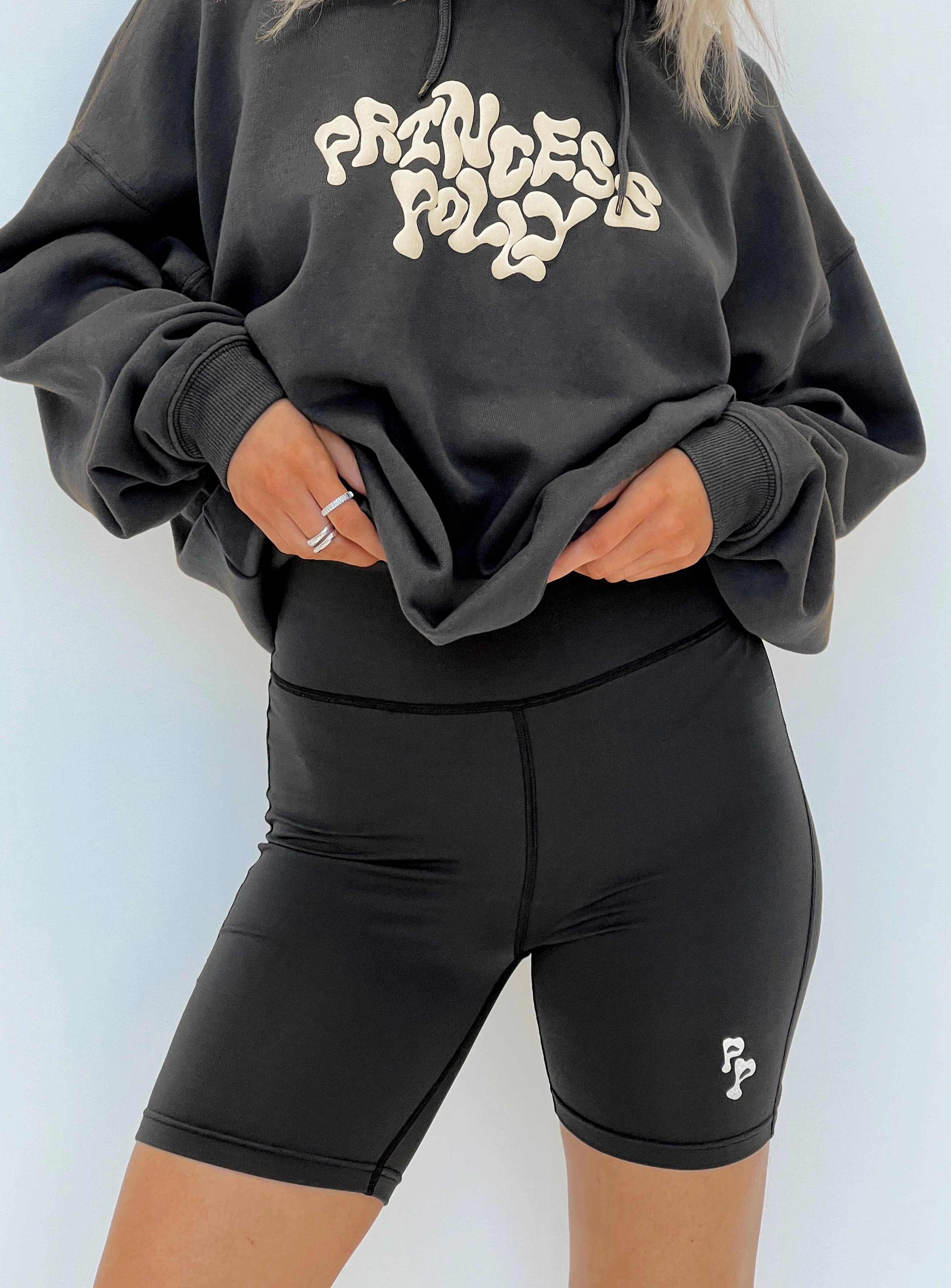 warm tones CompactPackable Princess Polly Bike Shorts Bubble Text Black Sand