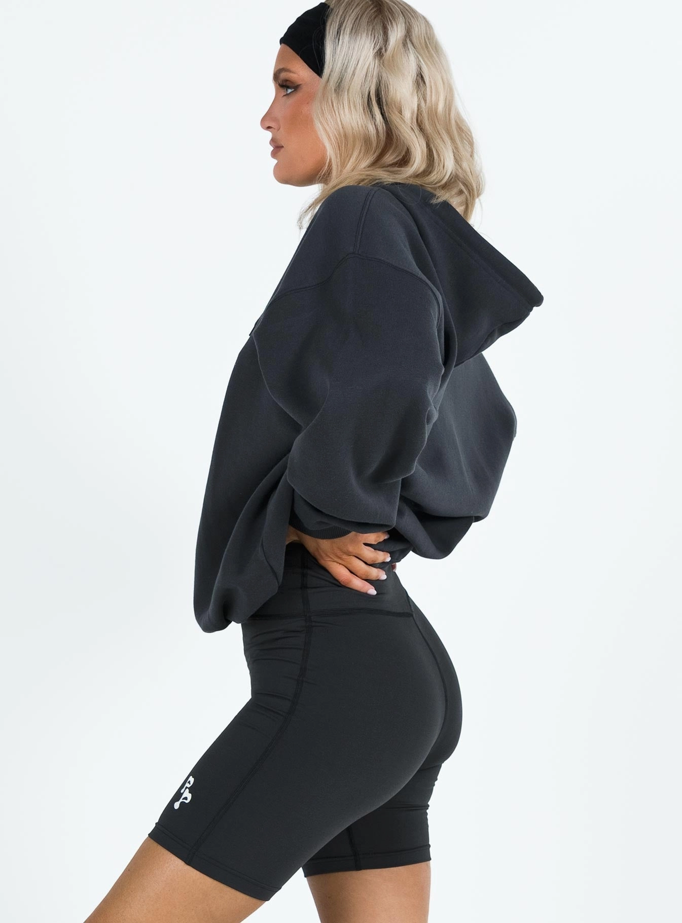 Princess Polly Bike Shorts Bubble Text Black Sand athletic clothing