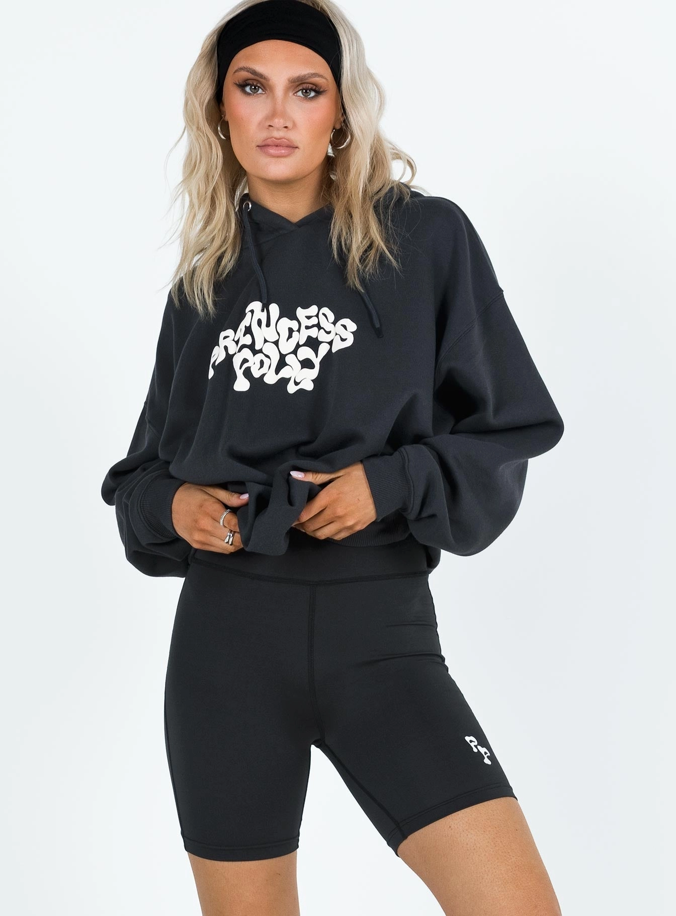 Beach essential Crisp Texture Princess Polly Bike Shorts Bubble Text Black Sand