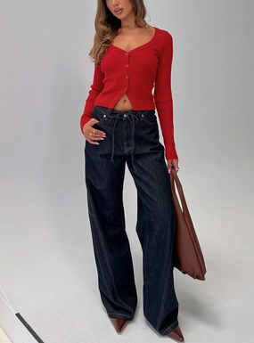 Bruiser Tie Waist Mid Rise Wide Leg Jeans Dark Indigo Weekend Warrior Festival Outfit Smooth