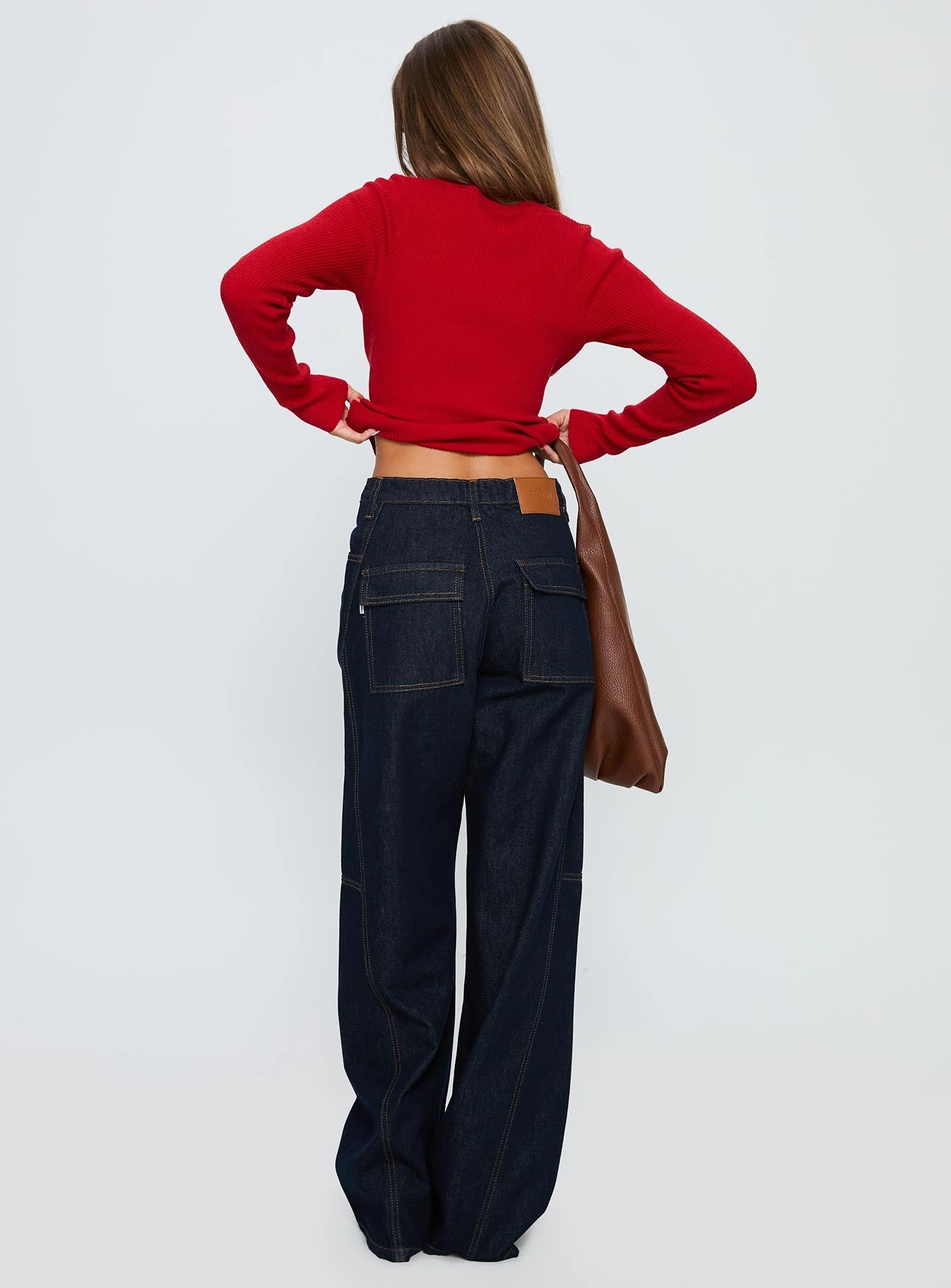 Comfy Option Evening Stroll Stretch Breathable Bruiser Tie Waist Mid Rise Wide Leg Jeans Dark Indigo