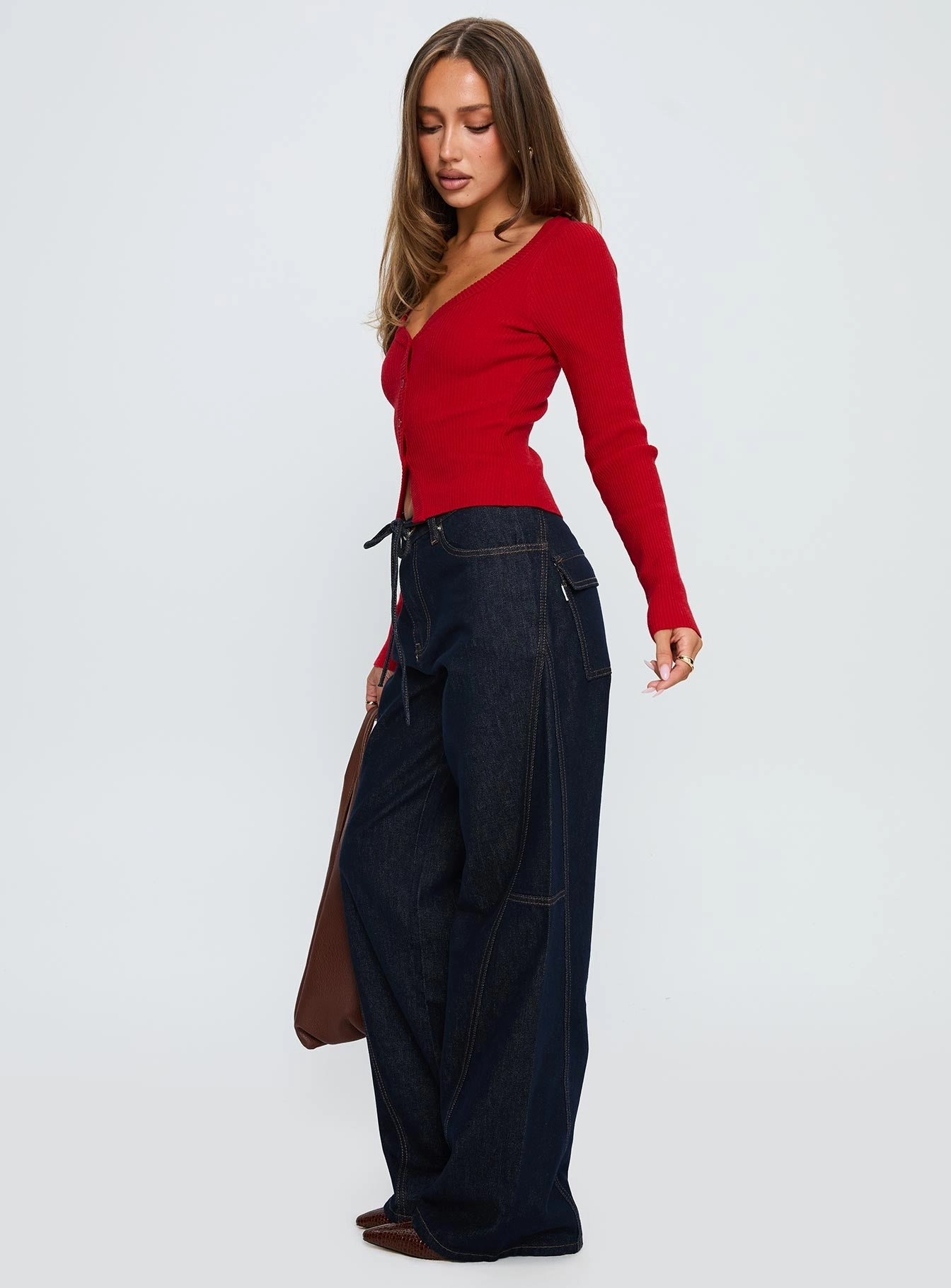 Always Stylish Unisex Fashion Bruiser Tie Waist Mid Rise Wide Leg Jeans Dark Indigo