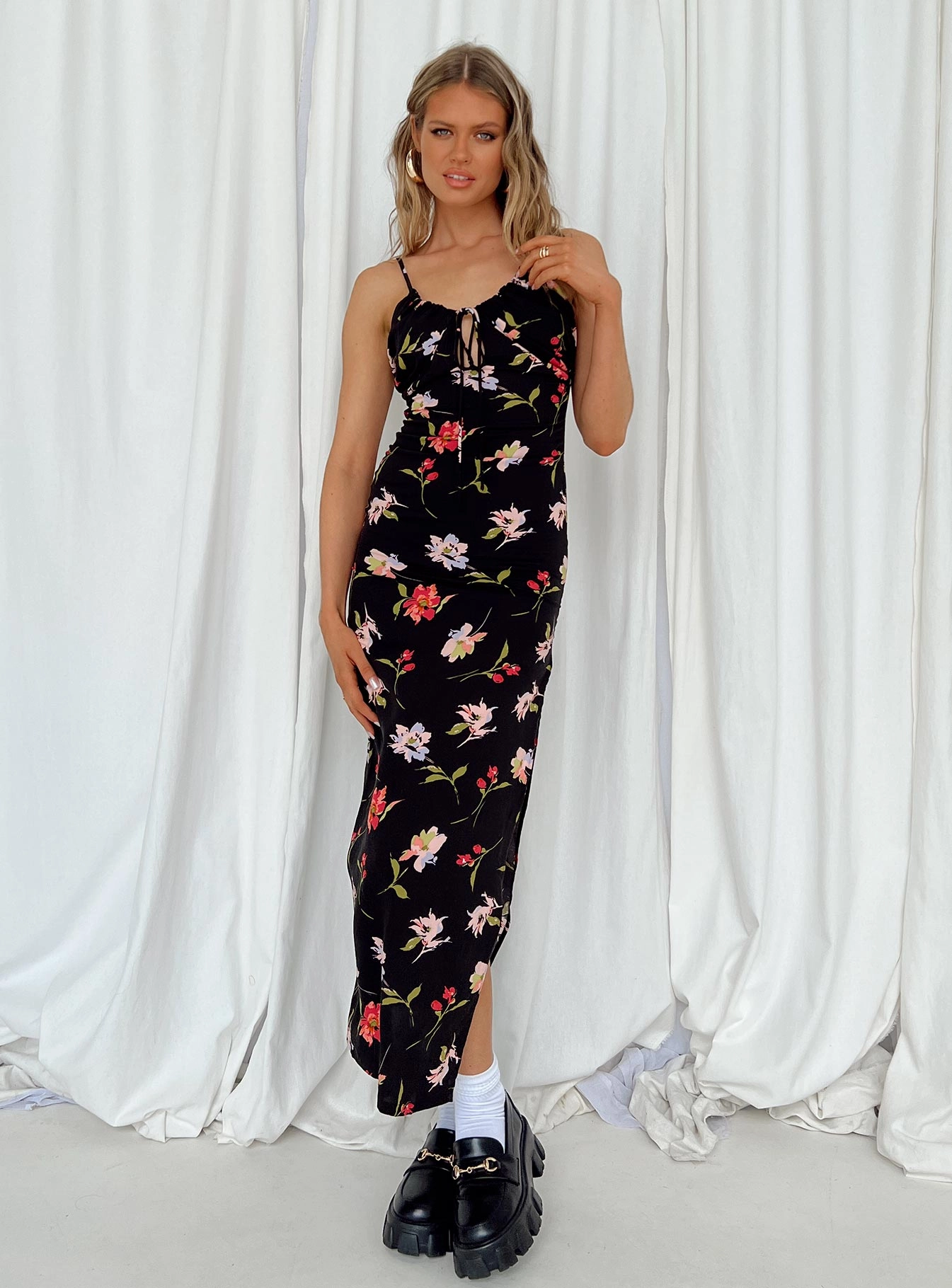 Modern Comfort Light Coral Brailey Maxi Dress Black Multi