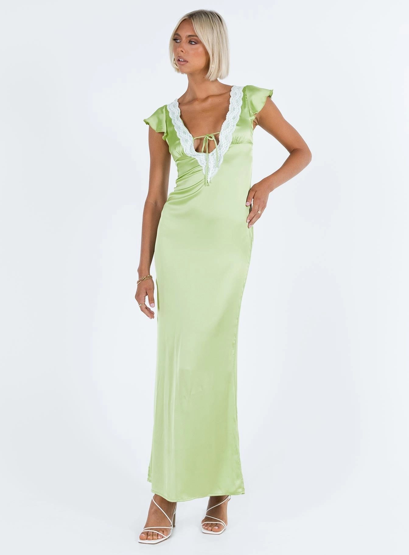 Trendy Comfort Armas Lace Trim Maxi Dress Green