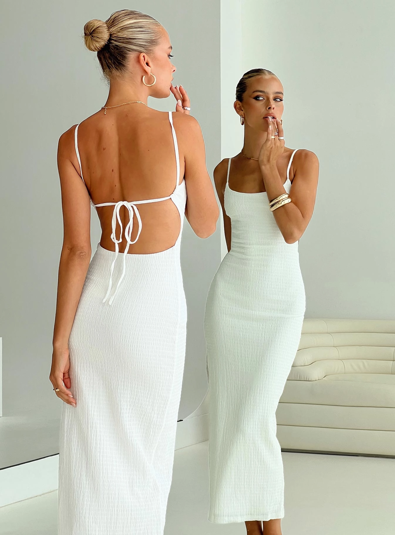 Versatile Look Minimal Comfort Elestria Maxi Dress White