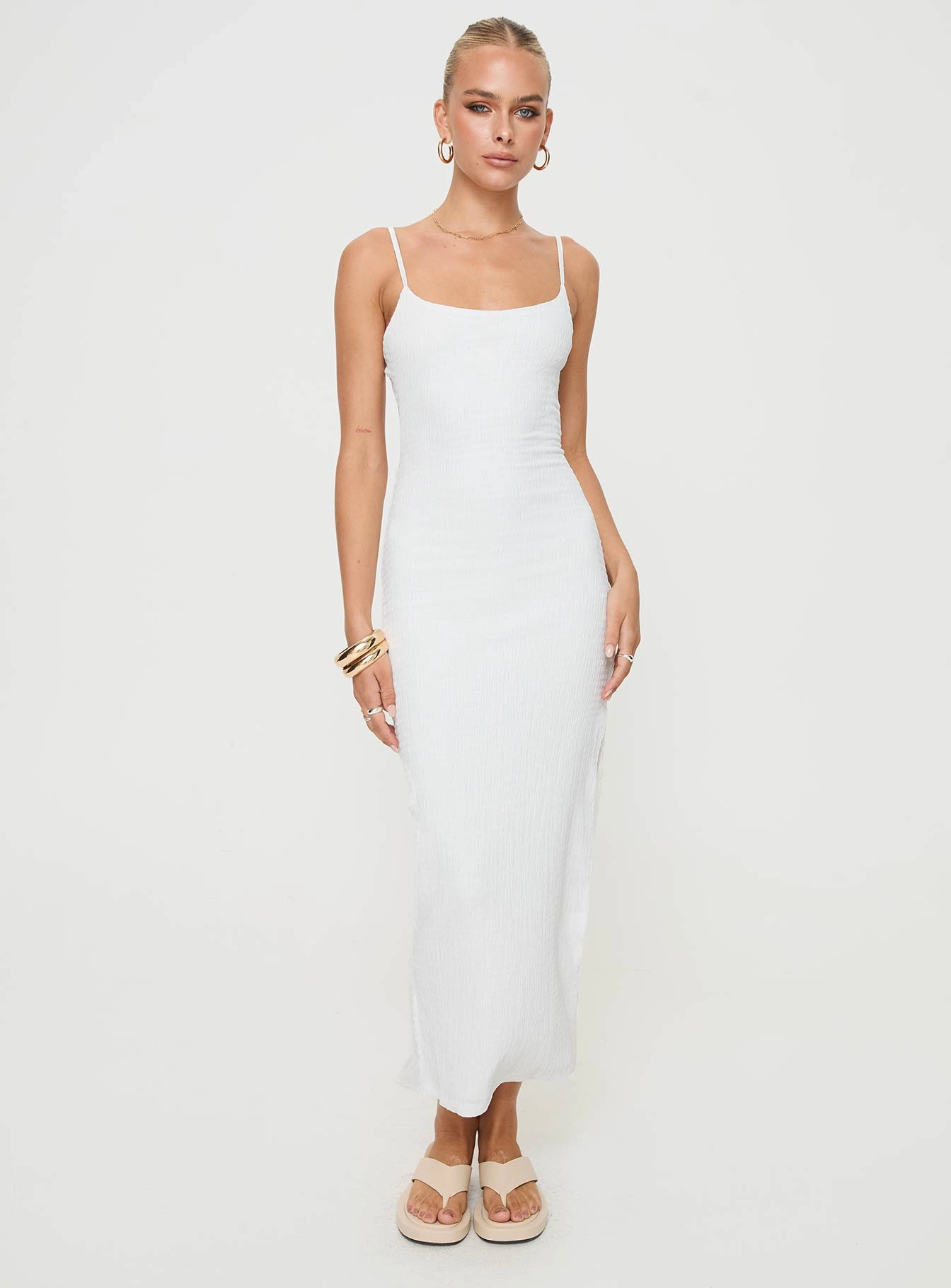 Elestria Maxi Dress White Cut-Out-Detail Organic-Fabric