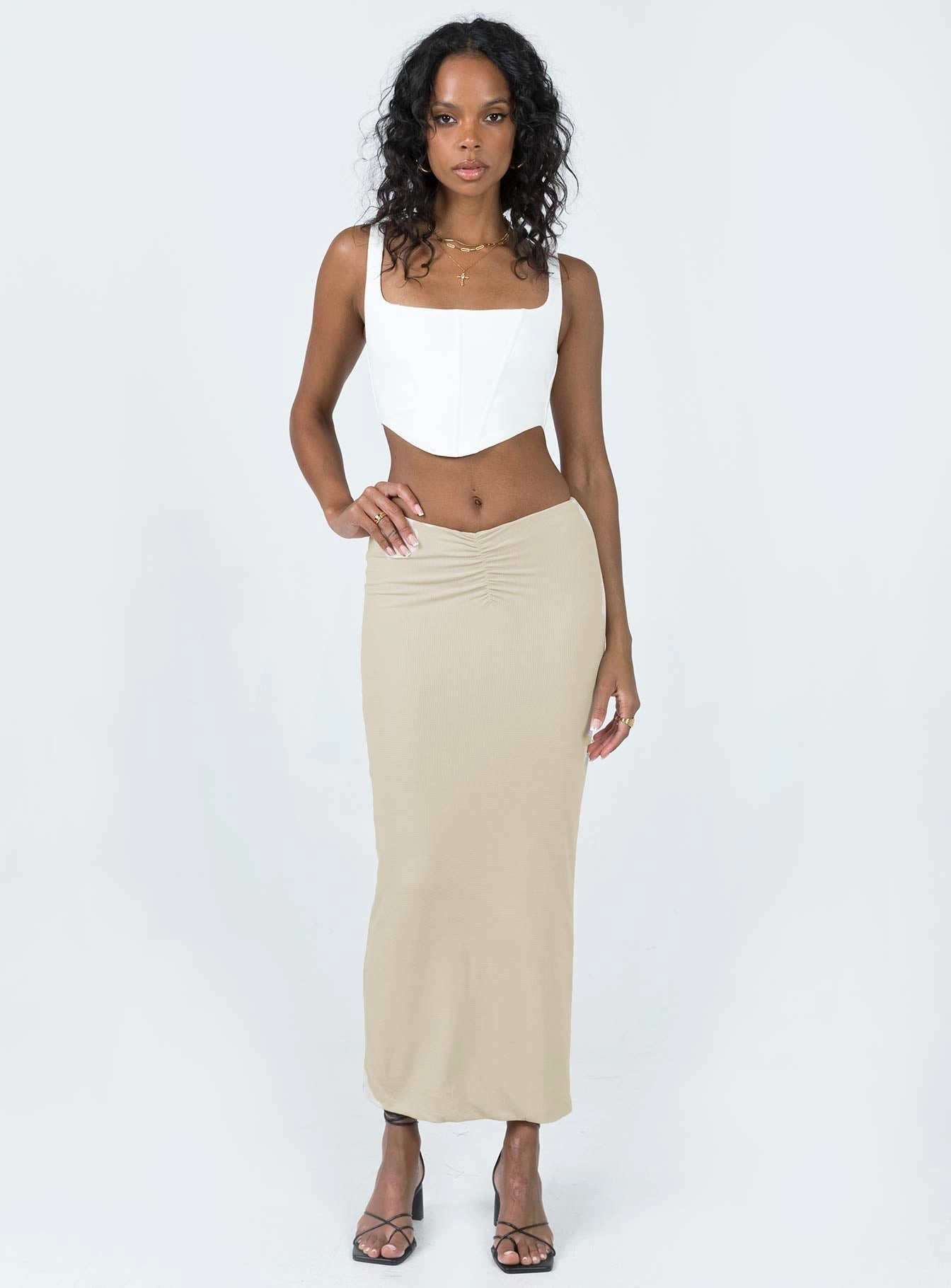 Tiered Layers Street Vibe Elidy Maxi Skirt Beige