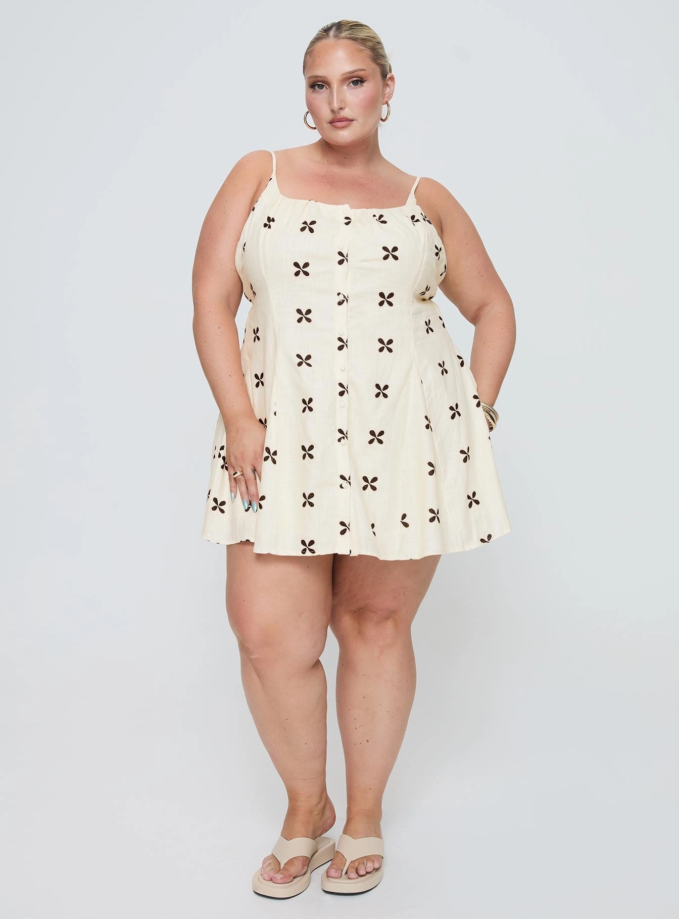 Smart and Polished Luxe Mood Elian Linen Blend Mini Dress Cream / Multi Curve