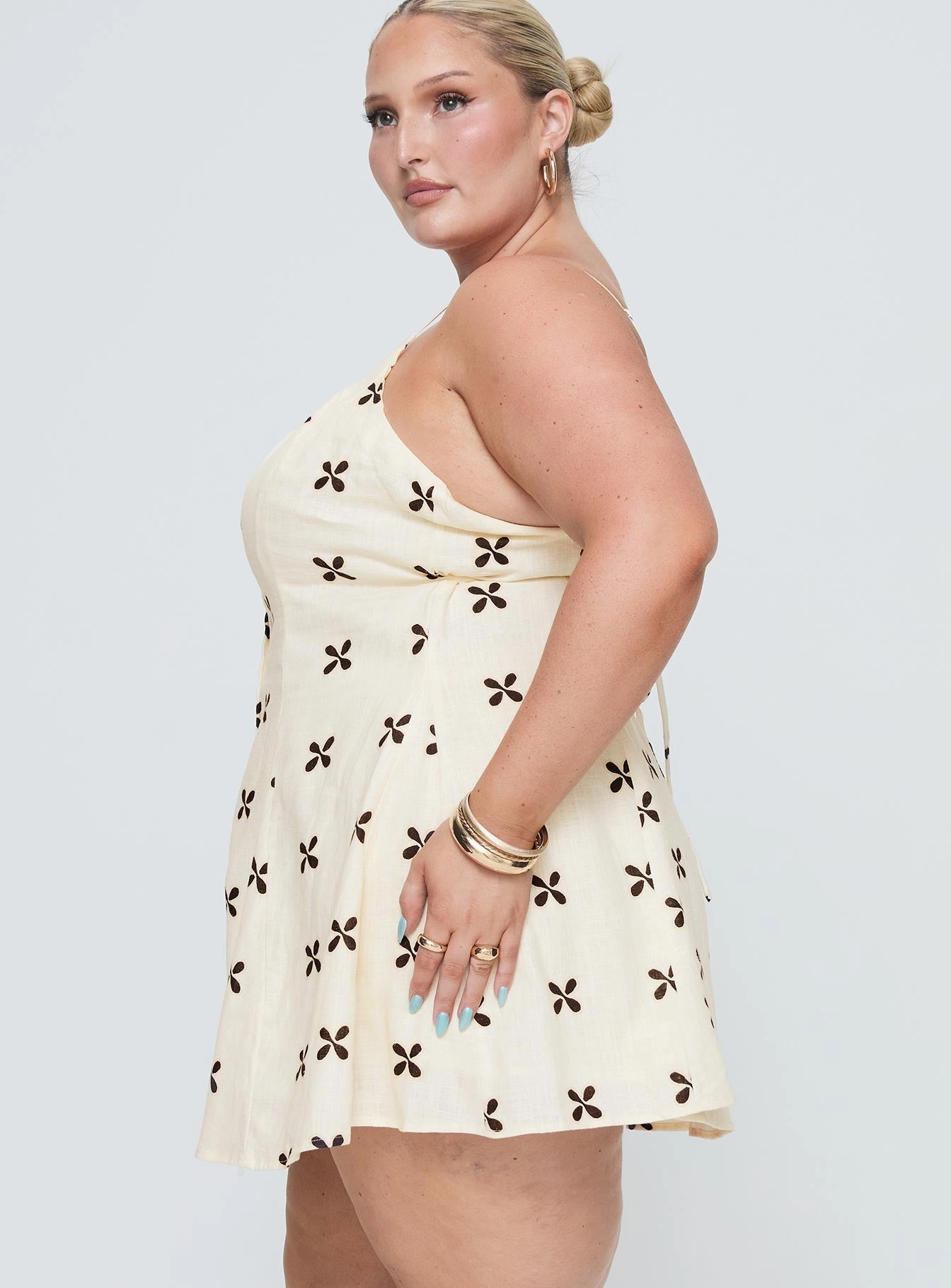 Elian Linen Blend Mini Dress Cream / Multi Curve Winter Wrap