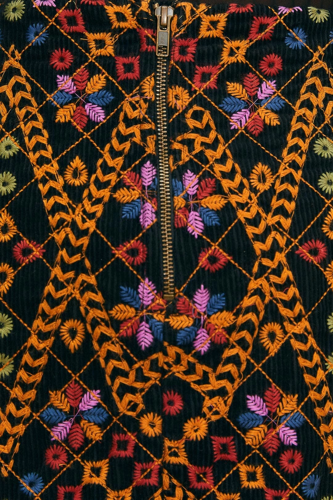 Embroidered Corduroy Mini Skirt Soft Lines